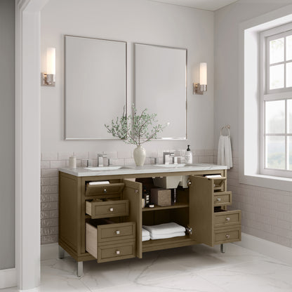 James Martin Vanities Chicago 60" Walnut Whisper Double Vanity With 3cm Ethereal Noctis Silestone Top