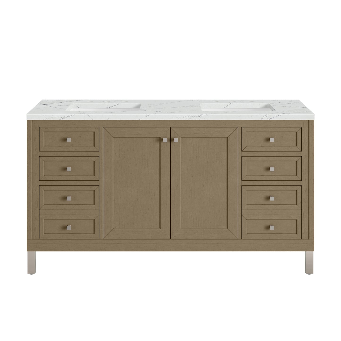 James Martin Vanities Chicago 60" Walnut Whisper Double Vanity With 3cm Ethereal Noctis Silestone Top