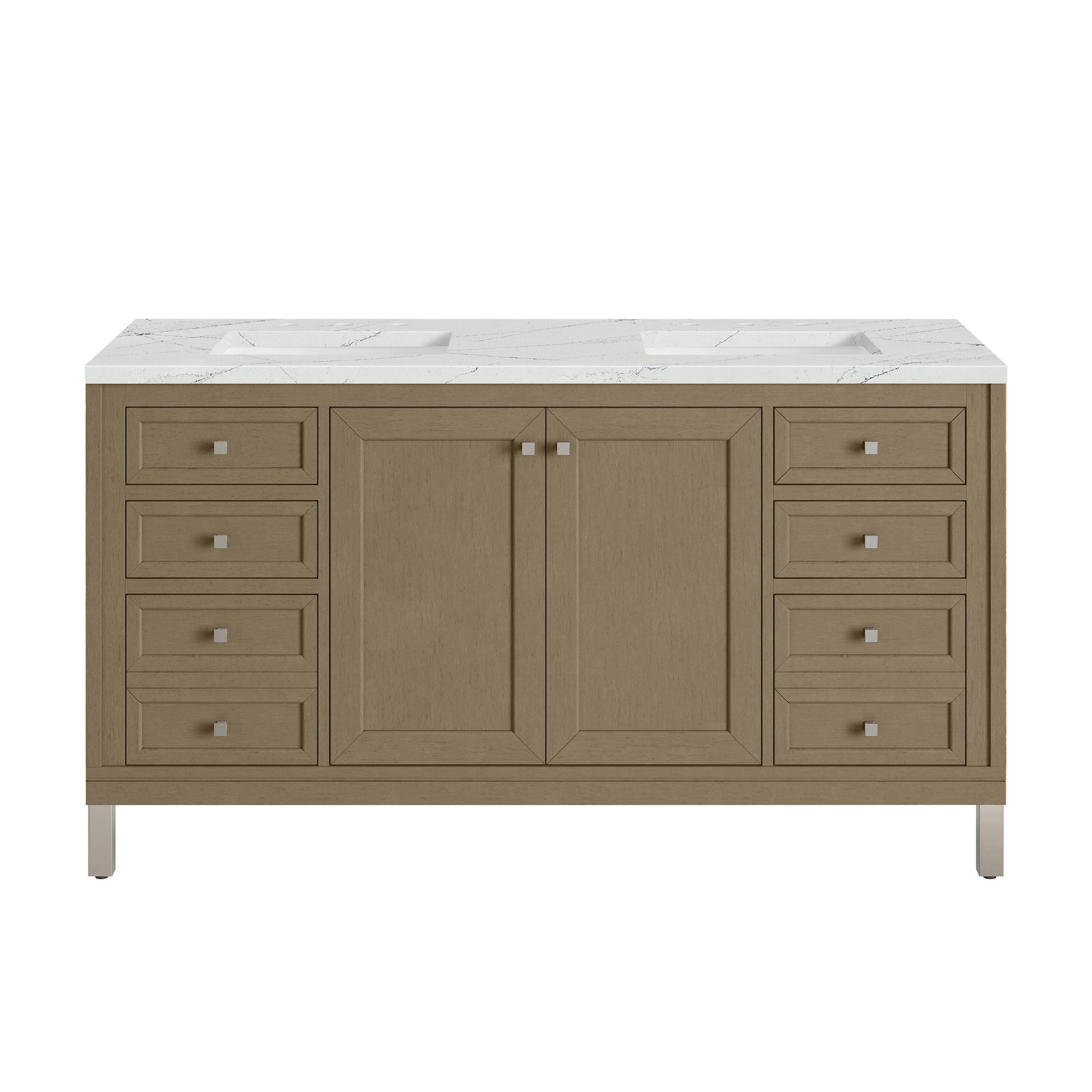 James Martin Vanities Chicago 60" Walnut Whisper Double Vanity With 3cm Ethereal Noctis Silestone Top