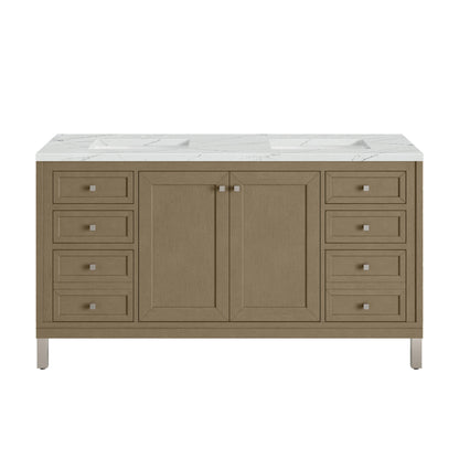 James Martin Vanities Chicago 60" Walnut Whisper Double Vanity With 3cm Ethereal Noctis Silestone Top