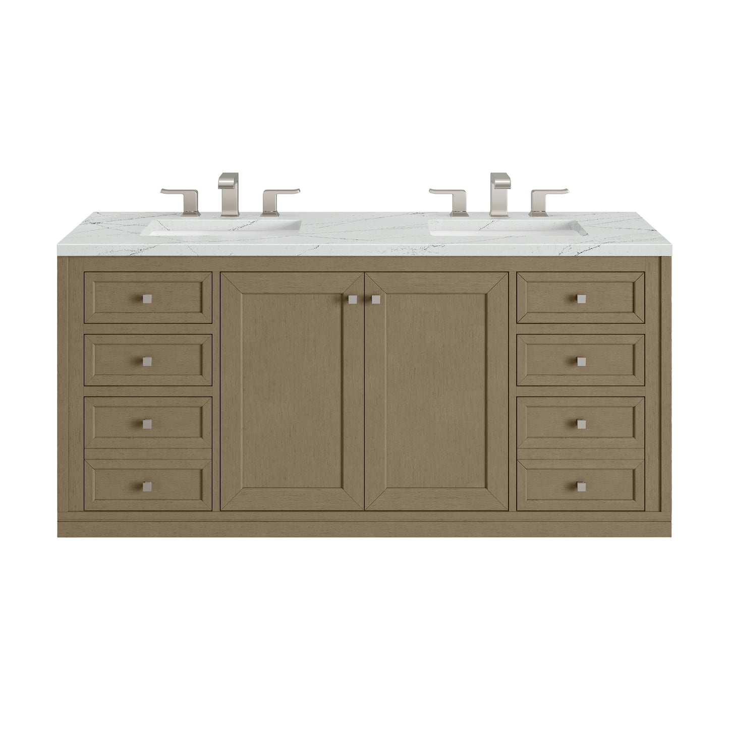 James Martin Vanities Chicago 60" Walnut Whisper Double Vanity With 3cm Ethereal Noctis Silestone Top