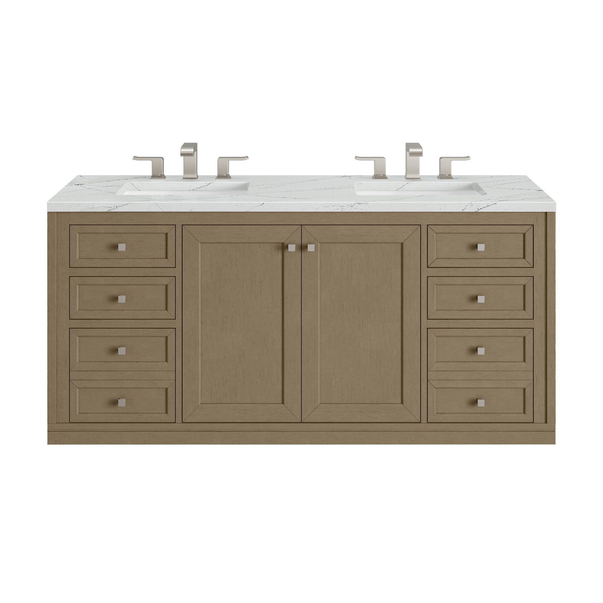 James Martin Vanities Chicago 60" Walnut Whisper Double Vanity With 3cm Ethereal Noctis Silestone Top