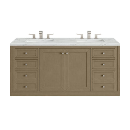 James Martin Vanities Chicago 60" Walnut Whisper Double Vanity With 3cm Ethereal Noctis Silestone Top