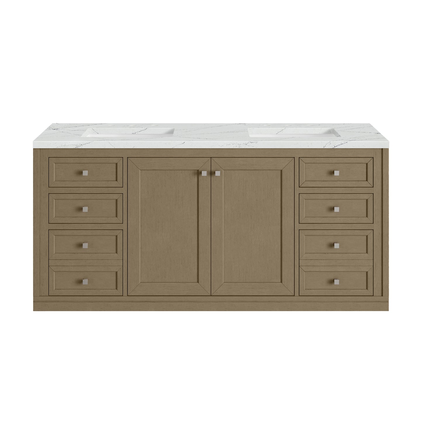 James Martin Vanities Chicago 60" Walnut Whisper Double Vanity With 3cm Ethereal Noctis Silestone Top