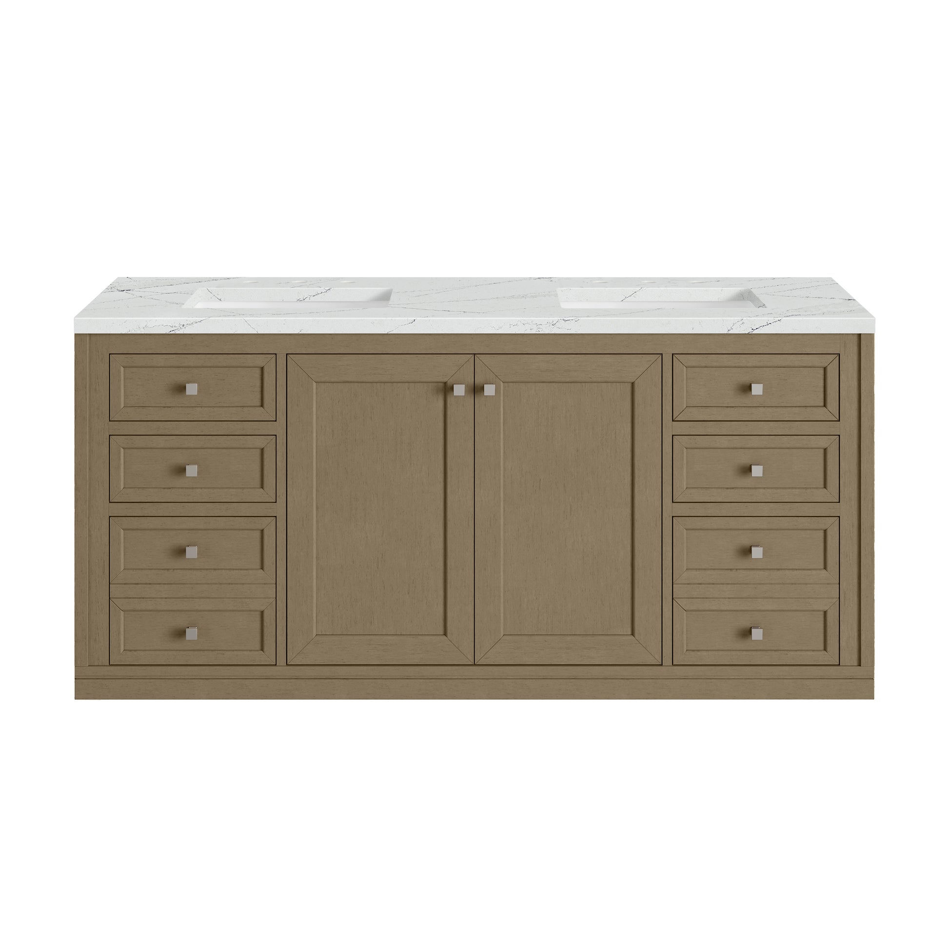 James Martin Vanities Chicago 60" Walnut Whisper Double Vanity With 3cm Ethereal Noctis Silestone Top