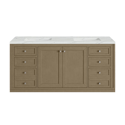 James Martin Vanities Chicago 60" Walnut Whisper Double Vanity With 3cm Ethereal Noctis Silestone Top
