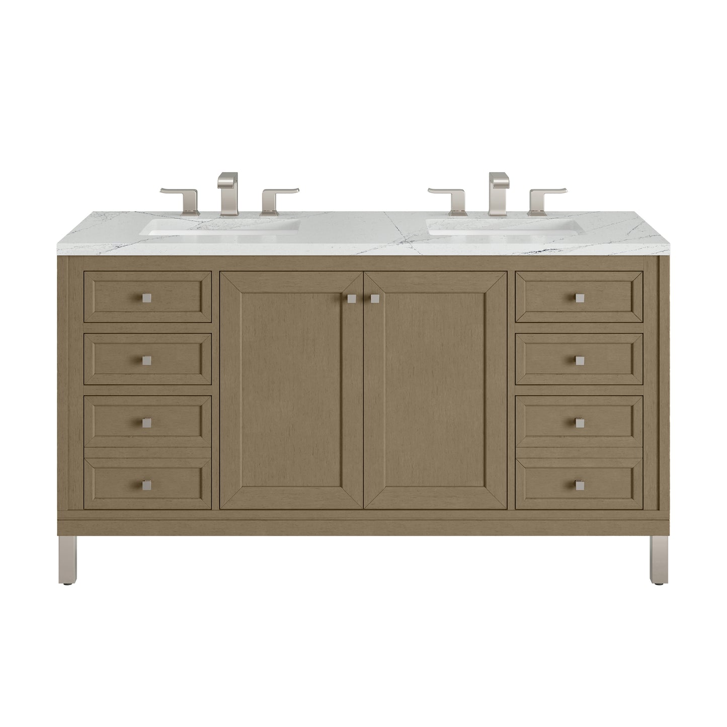 James Martin Vanities Chicago 60" Walnut Whisper Double Vanity With 3cm Ethereal Noctis Silestone Top