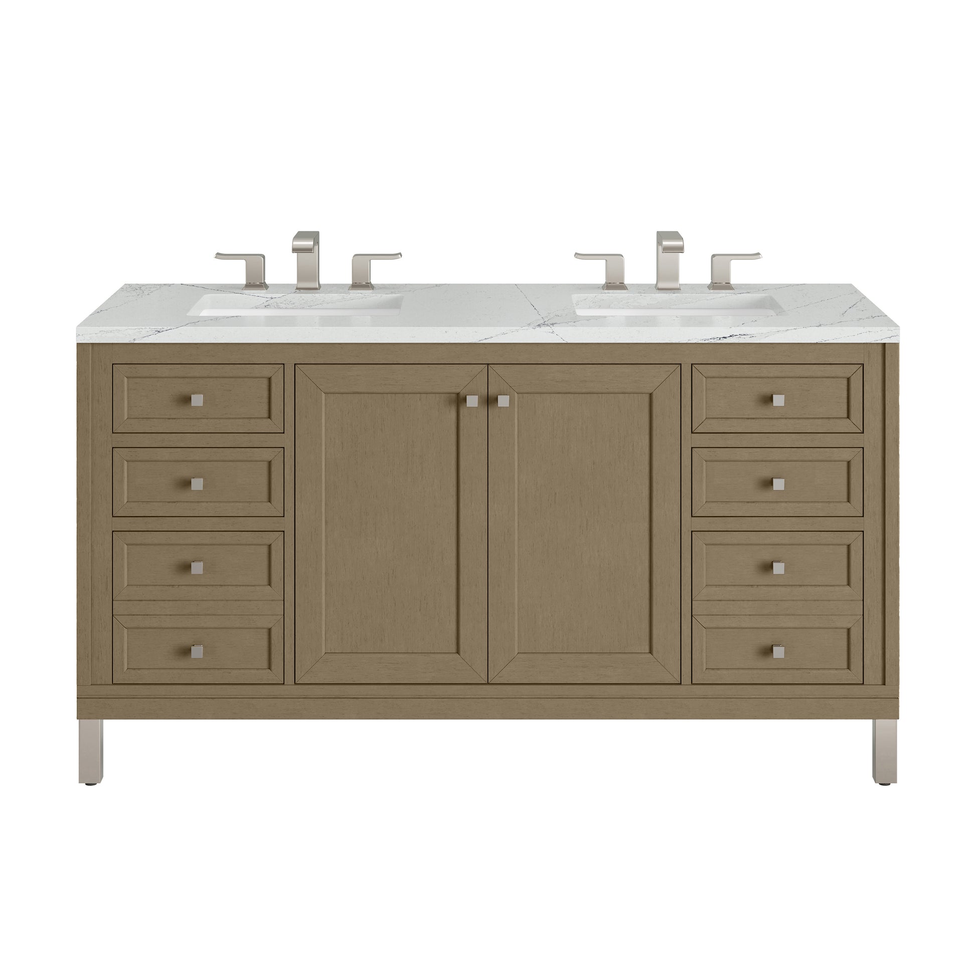 James Martin Vanities Chicago 60" Walnut Whisper Double Vanity With 3cm Ethereal Noctis Silestone Top