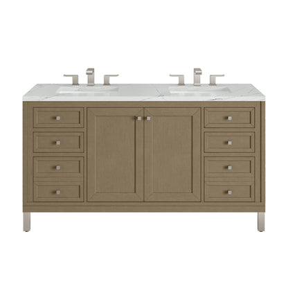 James Martin Vanities Chicago 60" Walnut Whisper Double Vanity With 3cm Ethereal Noctis Silestone Top