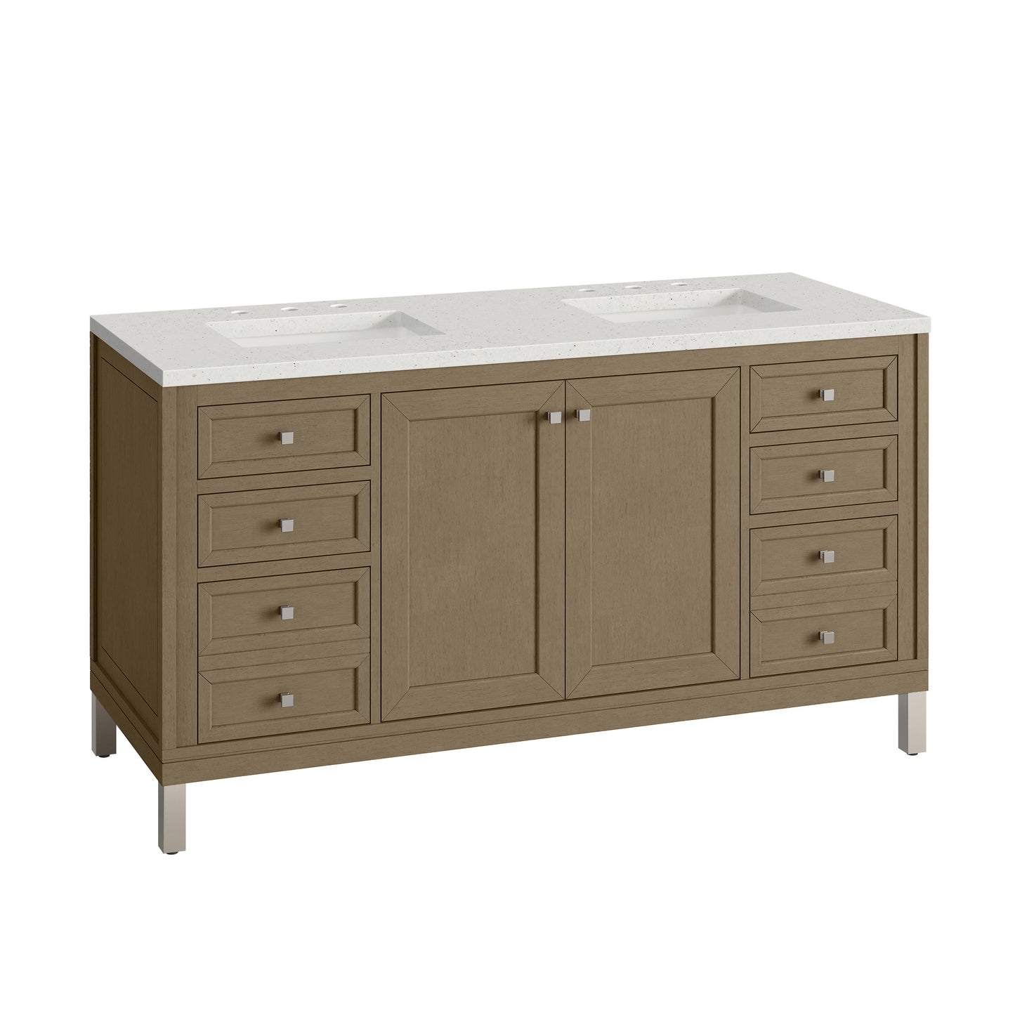 James Martin Vanities Chicago 60" Walnut Whisper Double Vanity With 3cm Lime Delight Silestone Top