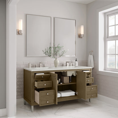 James Martin Vanities Chicago 60" Walnut Whisper Double Vanity With 3cm Lime Delight Silestone Top