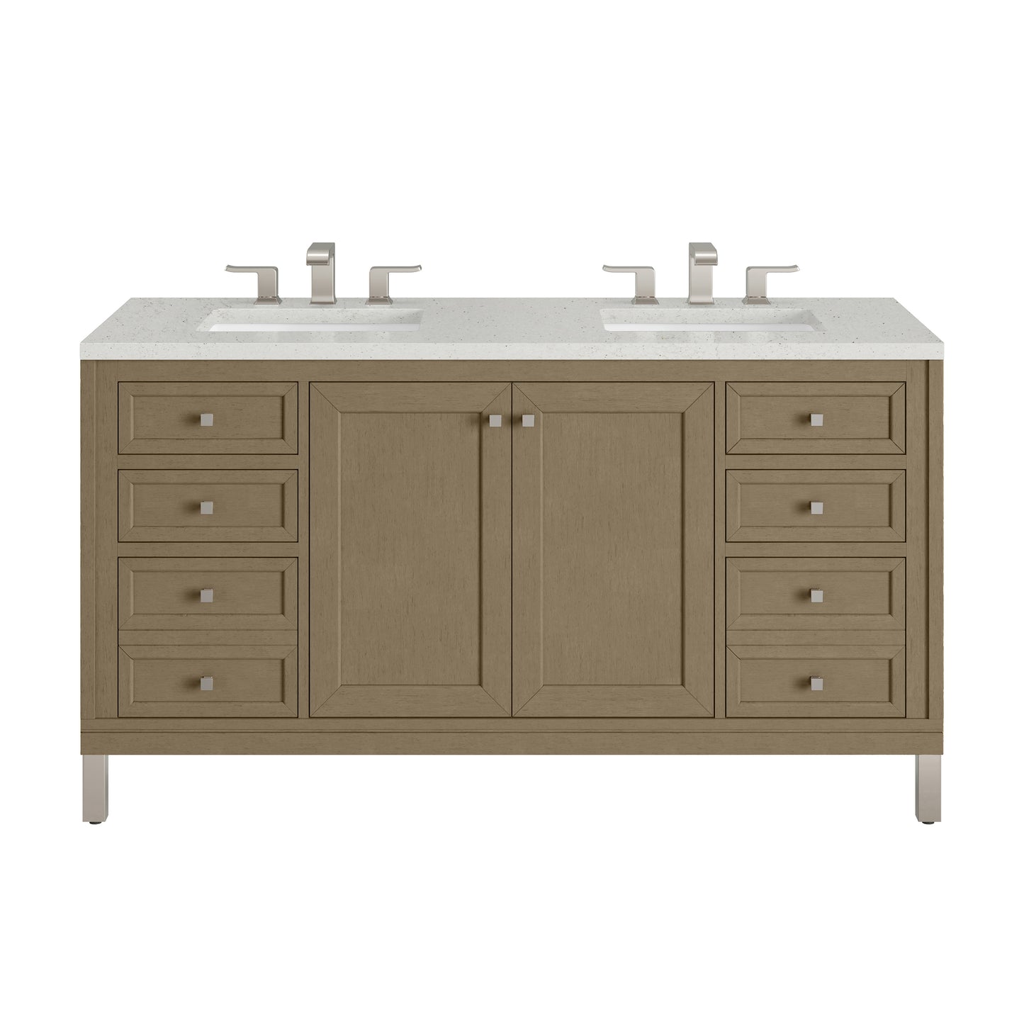 James Martin Vanities Chicago 60" Walnut Whisper Double Vanity With 3cm Lime Delight Silestone Top