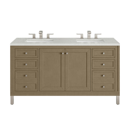 James Martin Vanities Chicago 60" Walnut Whisper Double Vanity With 3cm Lime Delight Silestone Top
