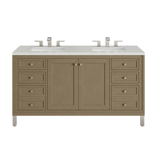 James Martin Vanities Chicago 60" Walnut Whisper Double Vanity With 3cm Lime Delight Silestone Top