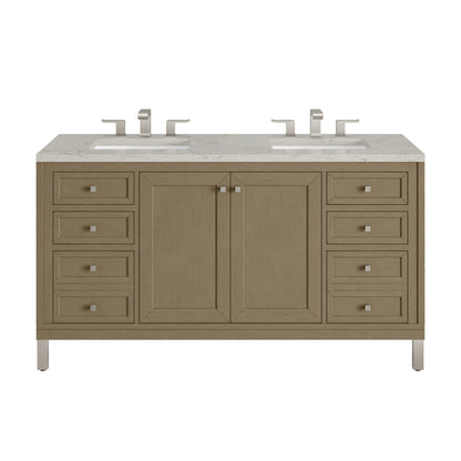 James Martin Vanities Chicago 60" Walnut Whisper Double Vanity With 3cm Victorian Silver Silestone Top