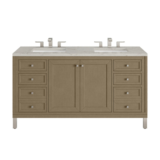 James Martin Vanities Chicago 60" Walnut Whisper Double Vanity With 3cm Victorian Silver Silestone Top