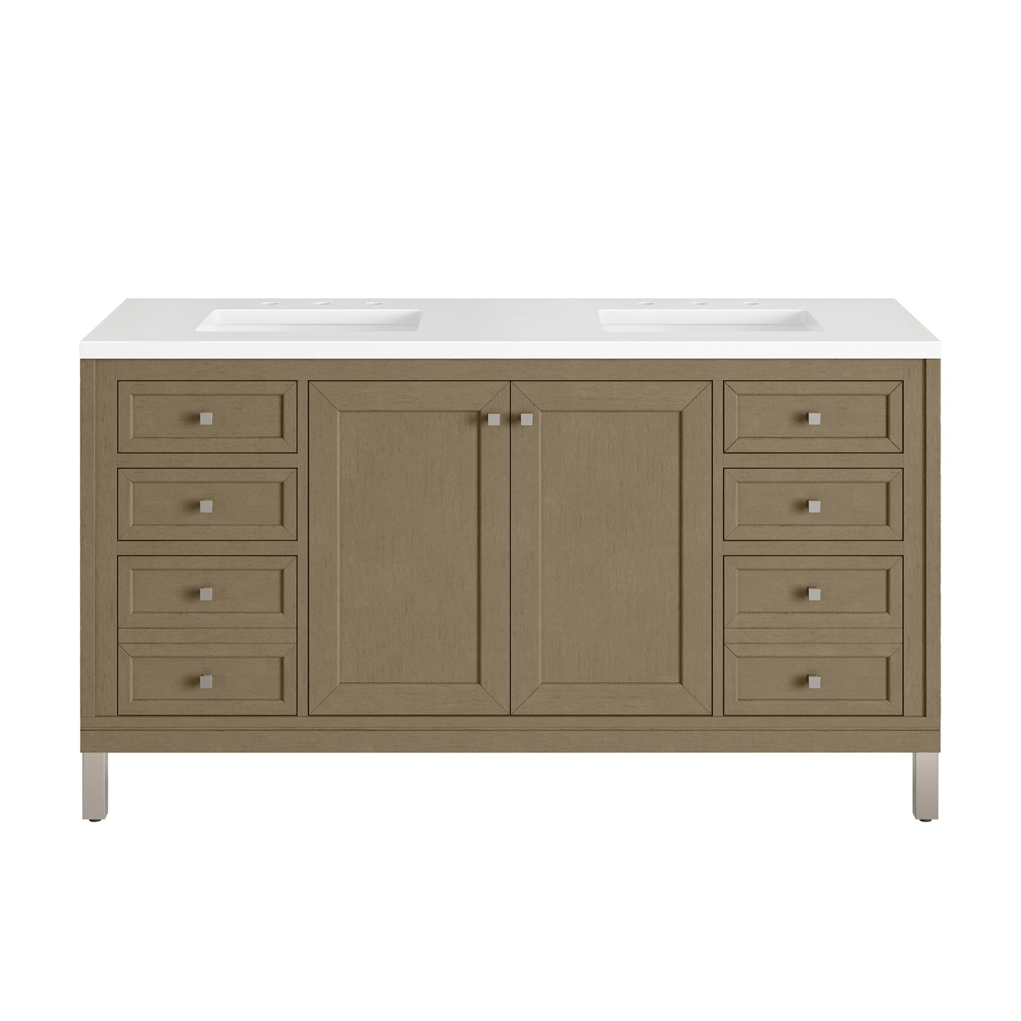 James Martin Vanities Chicago 60" Walnut Whisper Double Vanity With 3cm White Zeus Silestone Top