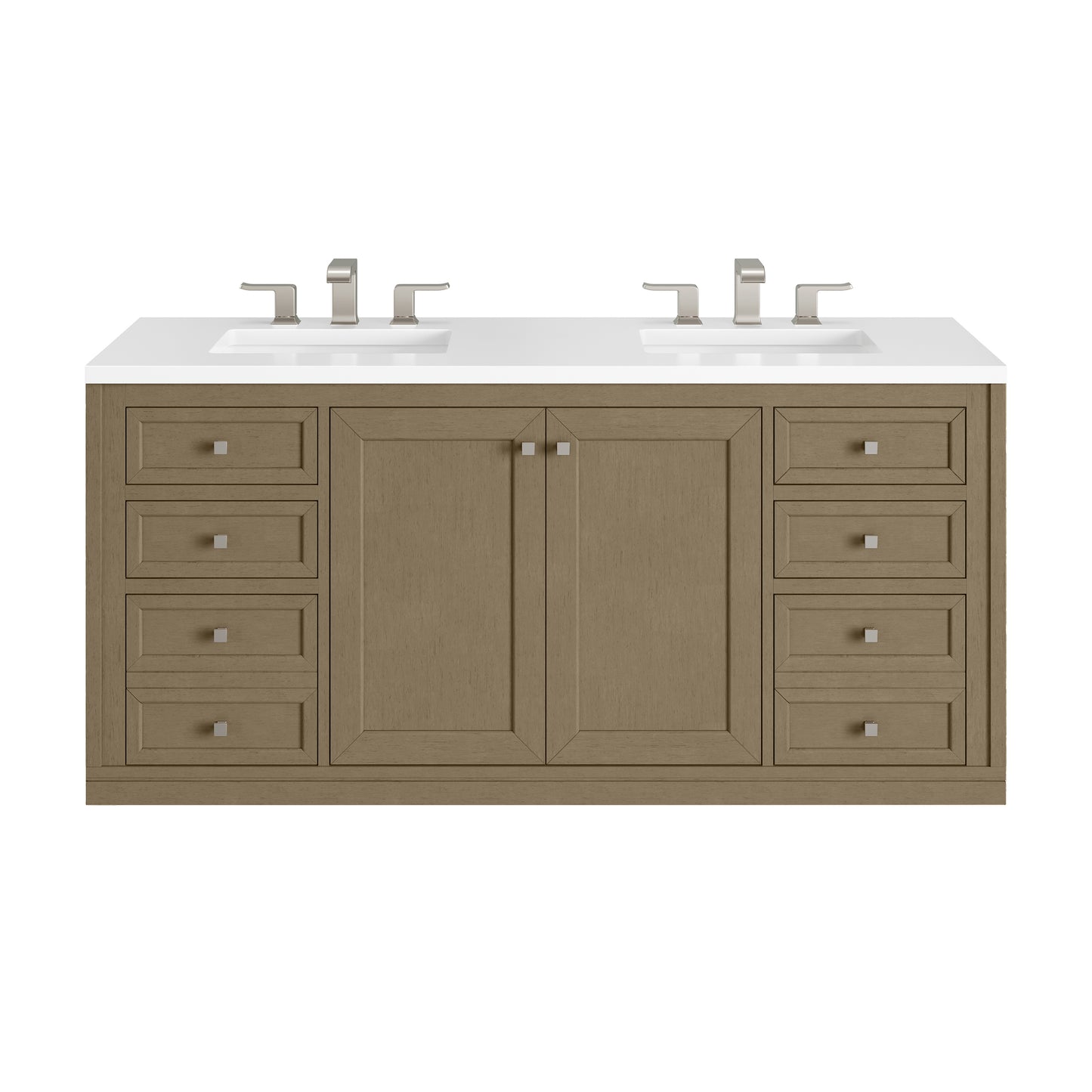 James Martin Vanities Chicago 60" Walnut Whisper Double Vanity With 3cm White Zeus Silestone Top