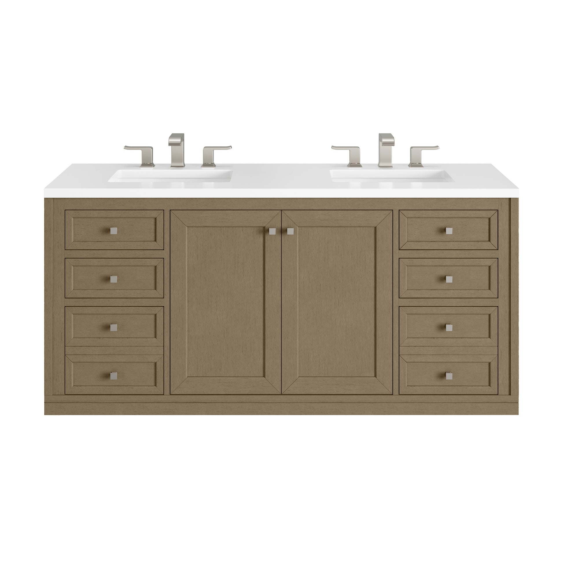 James Martin Vanities Chicago 60" Walnut Whisper Double Vanity With 3cm White Zeus Silestone Top