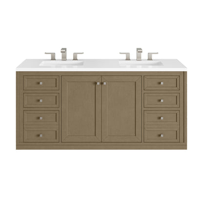 James Martin Vanities Chicago 60" Walnut Whisper Double Vanity With 3cm White Zeus Silestone Top