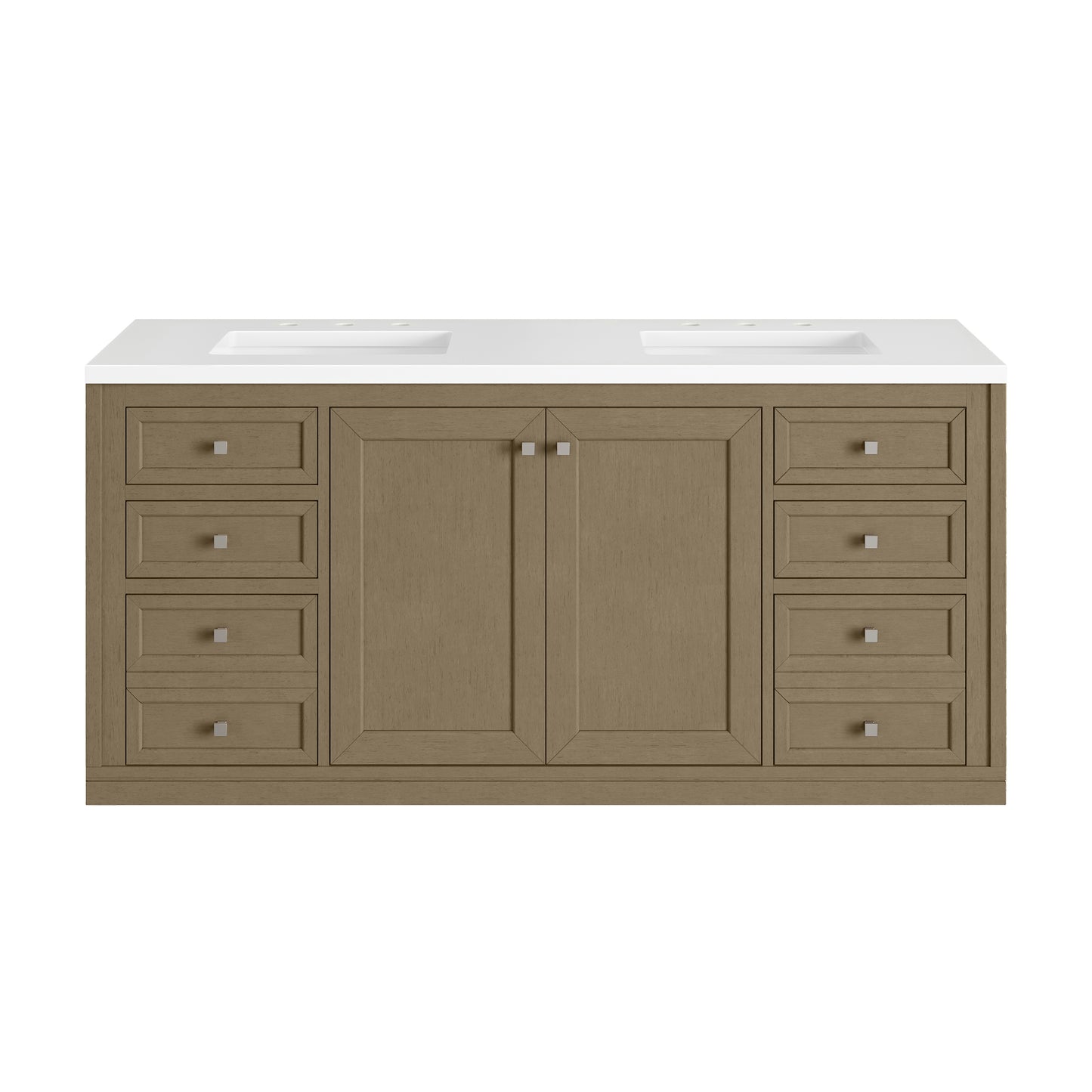 James Martin Vanities Chicago 60" Walnut Whisper Double Vanity With 3cm White Zeus Silestone Top