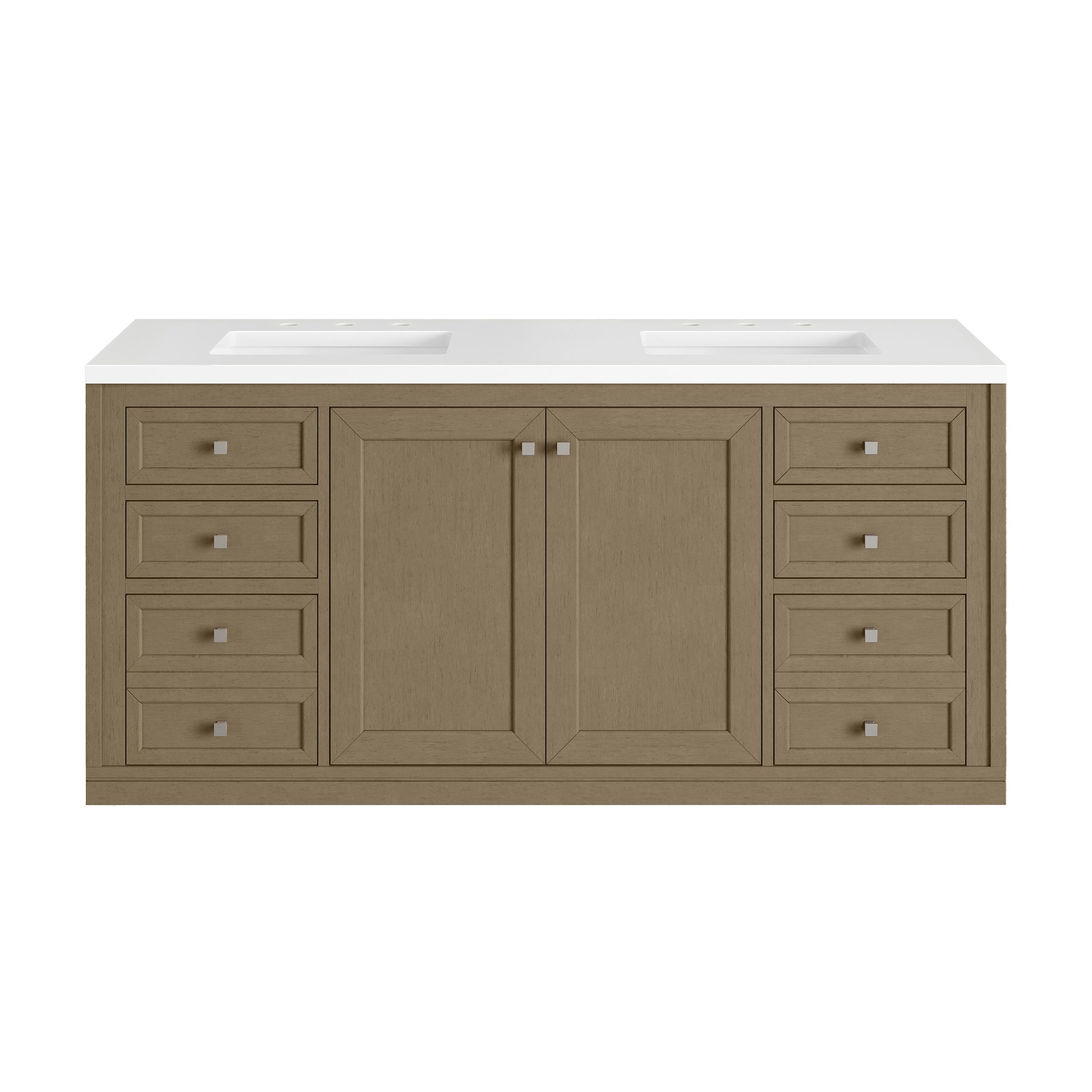 James Martin Vanities Chicago 60" Walnut Whisper Double Vanity With 3cm White Zeus Silestone Top