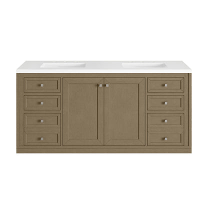 James Martin Vanities Chicago 60" Walnut Whisper Double Vanity With 3cm White Zeus Silestone Top