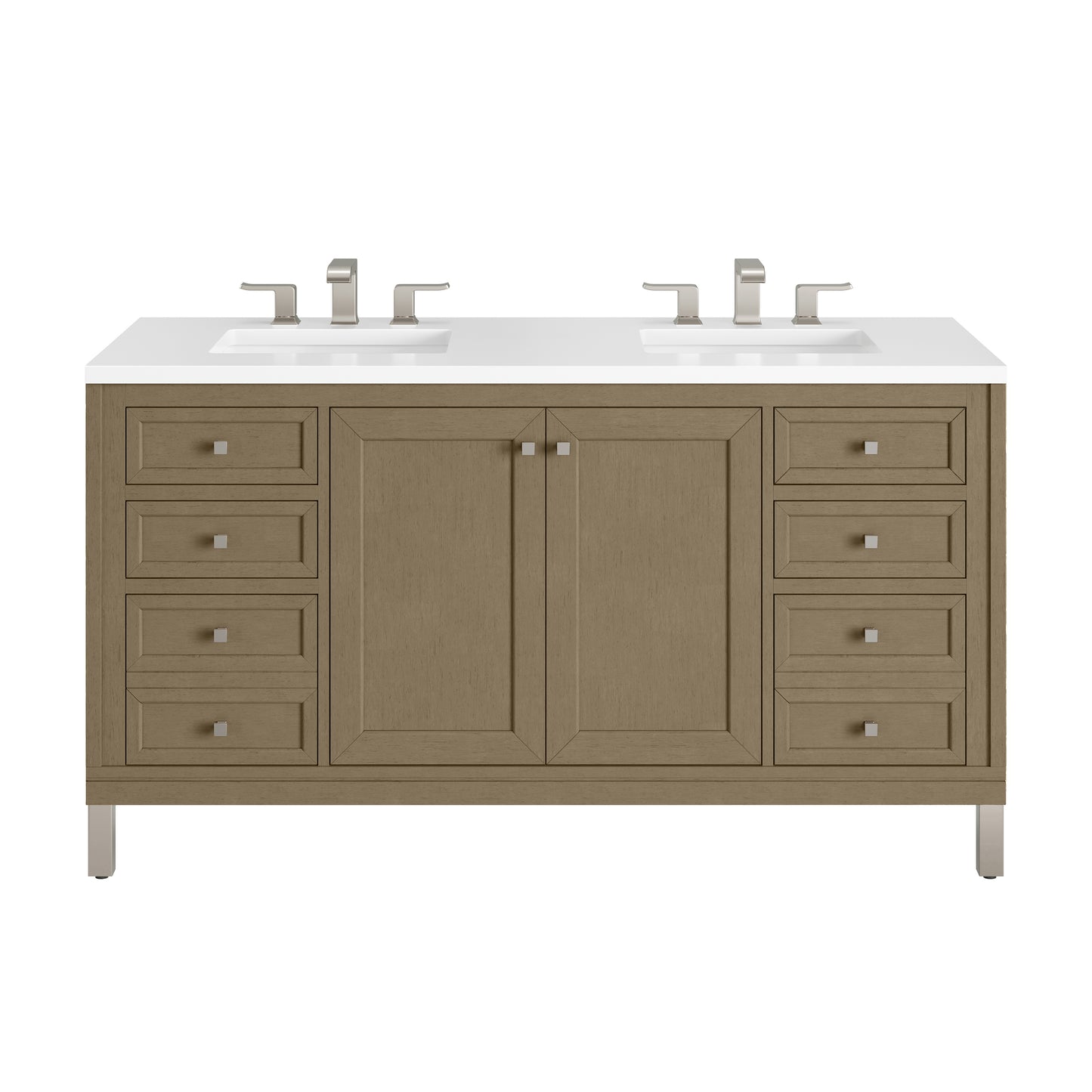 James Martin Vanities Chicago 60" Walnut Whisper Double Vanity With 3cm White Zeus Silestone Top
