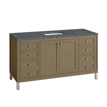 James Martin Vanities Chicago 60" Walnut Whisper Single Vanity With 3 cm Parisien Bleu Silestone Top