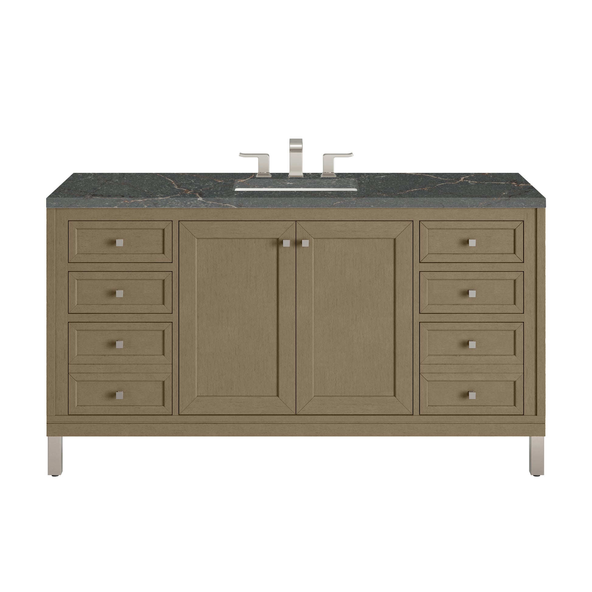 James Martin Vanities Chicago 60" Walnut Whisper Single Vanity With 3 cm Parisien Bleu Silestone Top