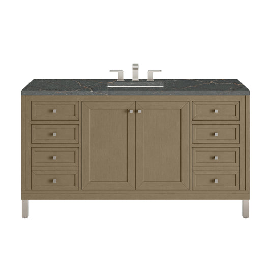 James Martin Vanities Chicago 60" Walnut Whisper Single Vanity With 3 cm Parisien Bleu Silestone Top