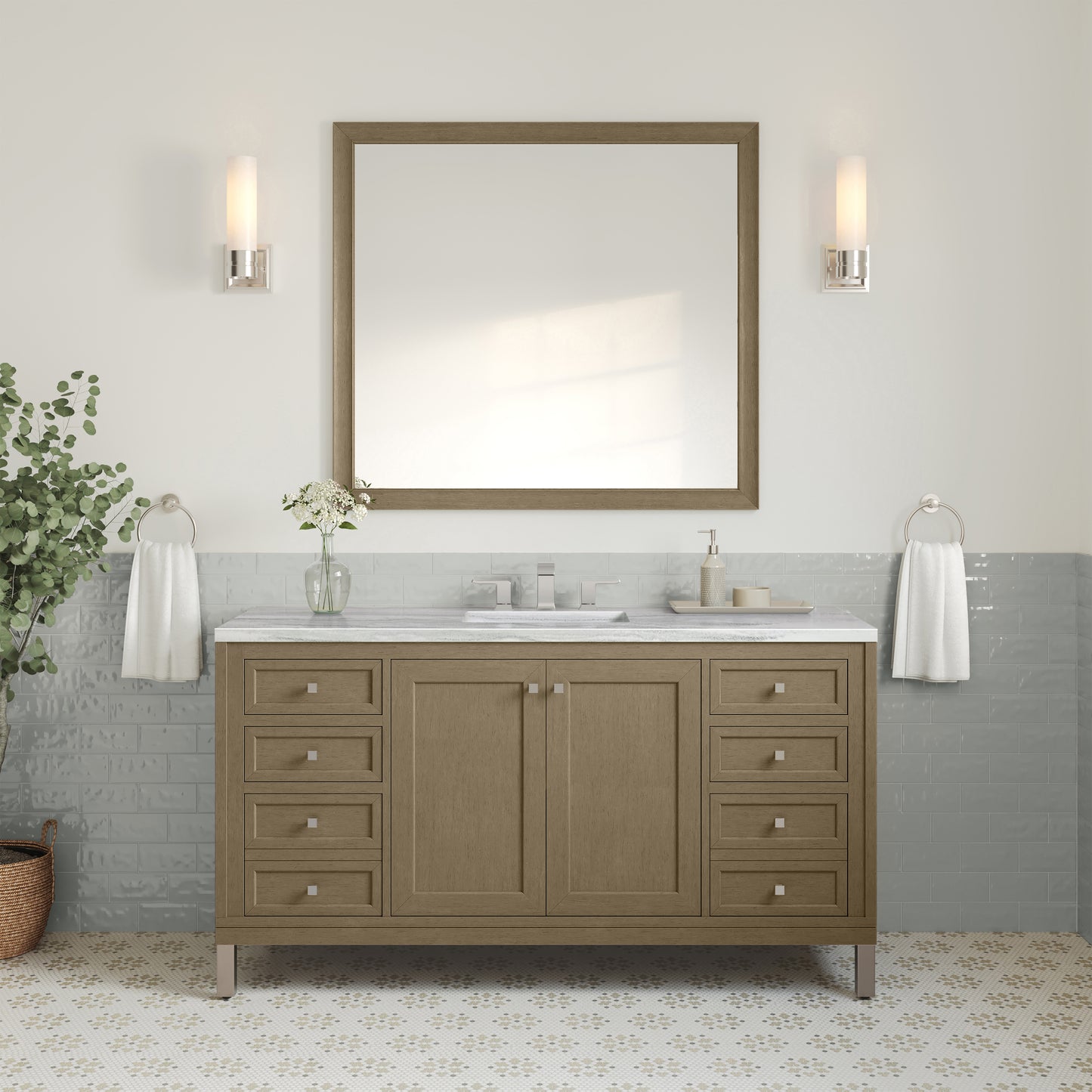 James Martin Vanities Chicago 60" Walnut Whisper Single Vanity With 3cm Arctic Fall Solid Surface Top