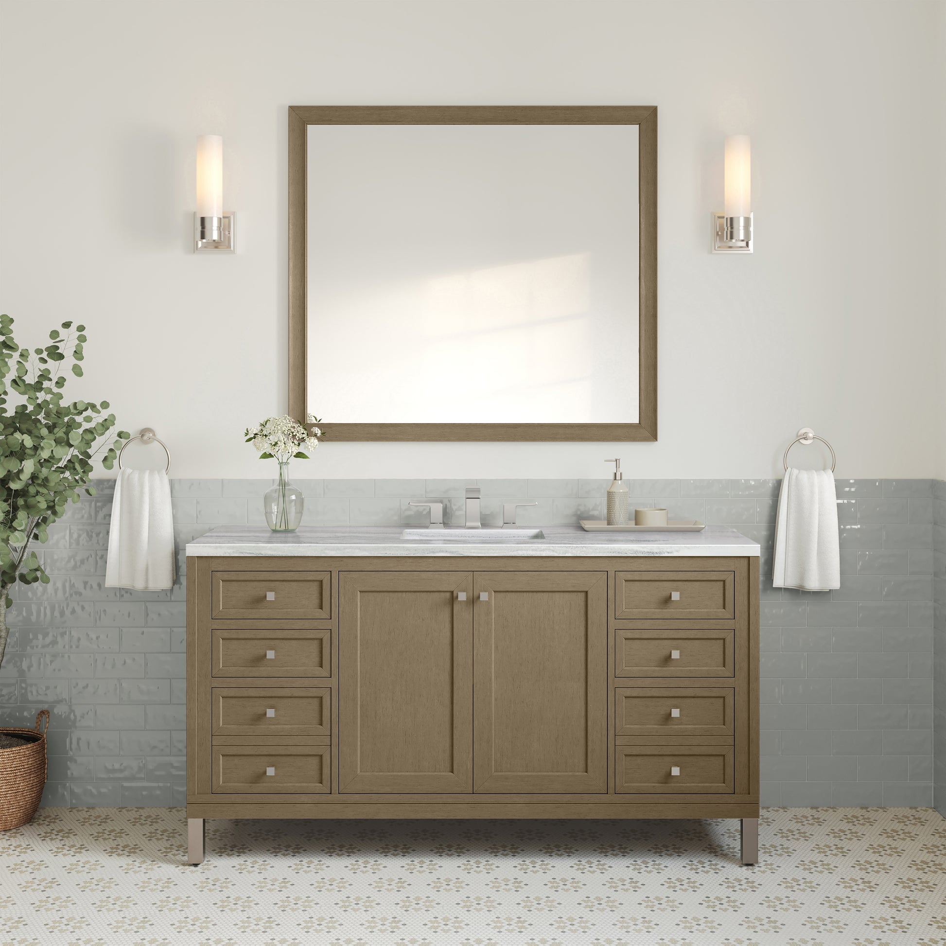 James Martin Vanities Chicago 60" Walnut Whisper Single Vanity With 3cm Arctic Fall Solid Surface Top