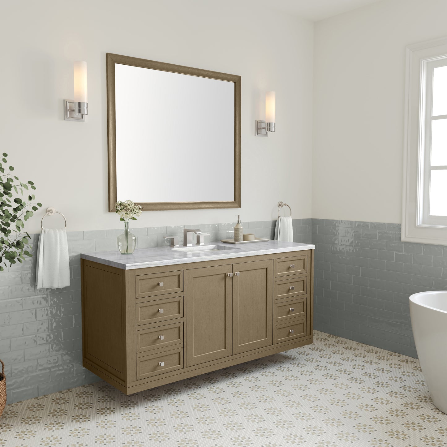 James Martin Vanities Chicago 60" Walnut Whisper Single Vanity With 3cm Arctic Fall Solid Surface Top