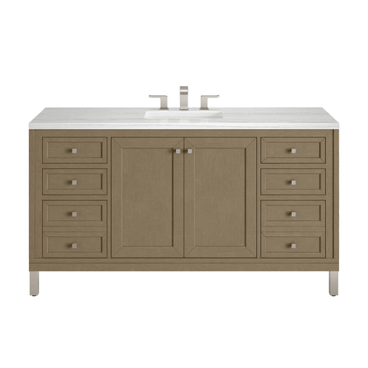 James Martin Vanities Chicago 60" Walnut Whisper Single Vanity With 3cm Arctic Fall Solid Surface Top