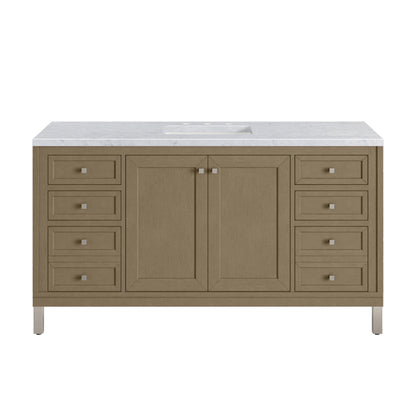 James Martin Vanities Chicago 60" Walnut Whisper Single Vanity With 3cm Carrara Marble Top