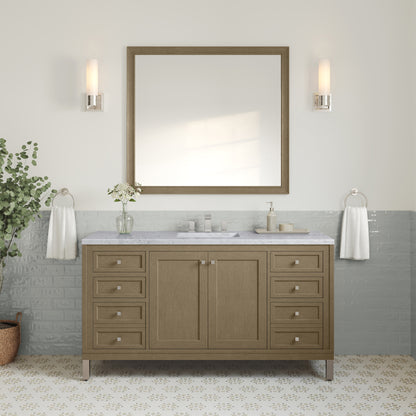James Martin Vanities Chicago 60" Walnut Whisper Single Vanity With 3cm Carrara Marble Top