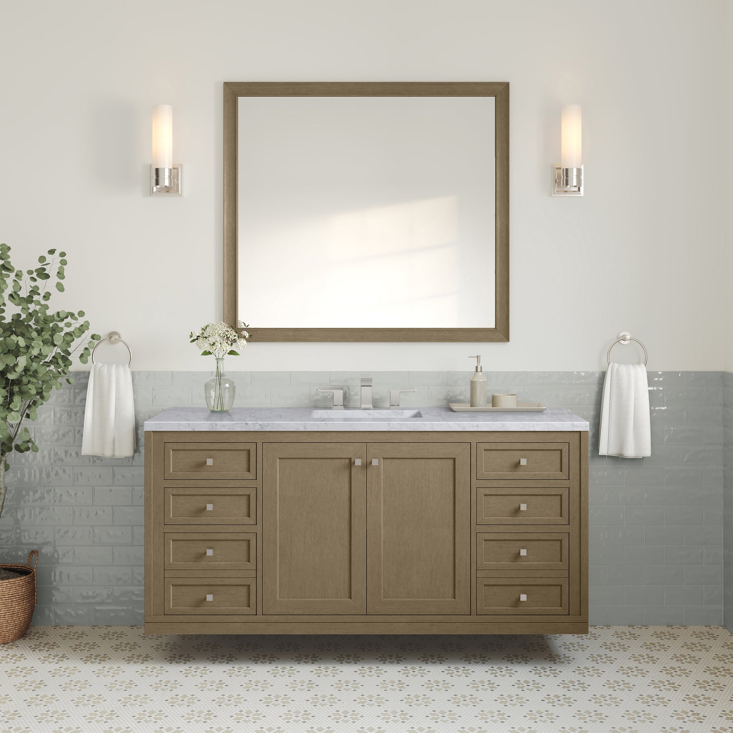 James Martin Vanities Chicago 60" Walnut Whisper Single Vanity With 3cm Carrara Marble Top