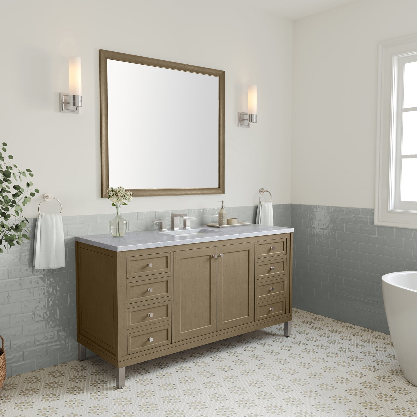 James Martin Vanities Chicago 60" Walnut Whisper Single Vanity With 3cm Carrara Marble Top