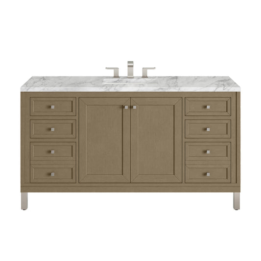 James Martin Vanities Chicago 60" Walnut Whisper Single Vanity With 3cm Carrara Marble Top