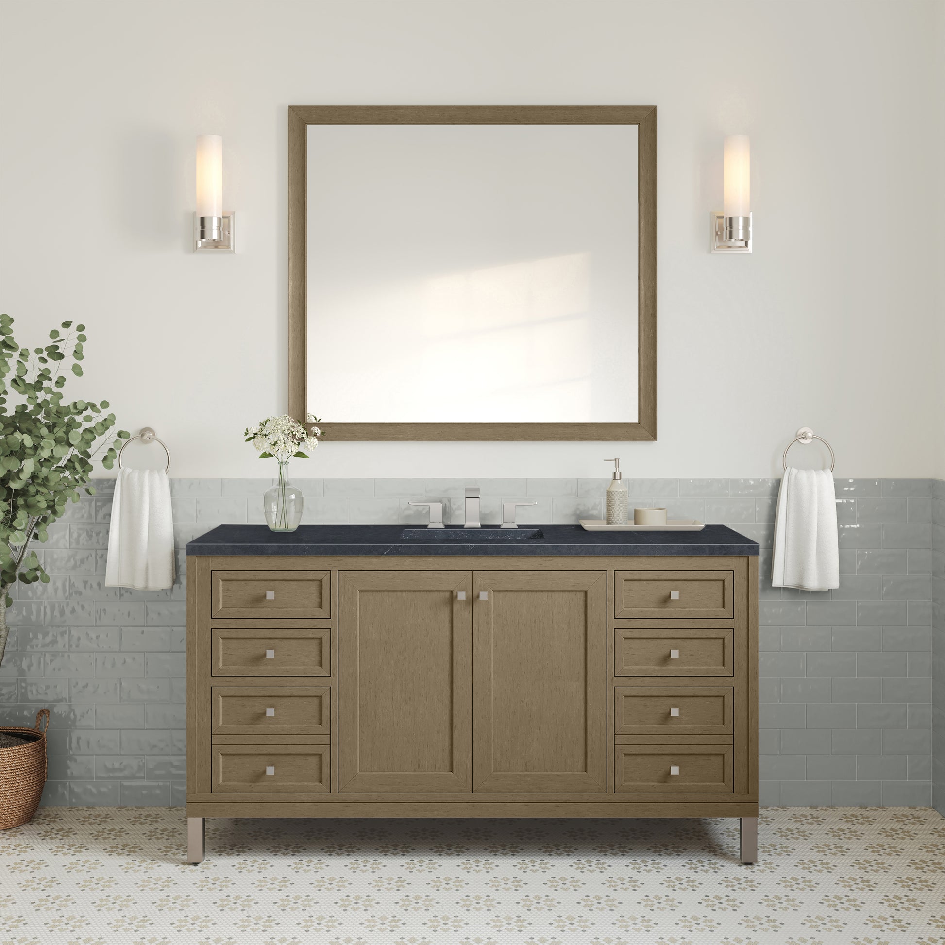 James Martin Vanities Chicago 60" Walnut Whisper Single Vanity With 3cm Charcoal Soapstone Silestone Top