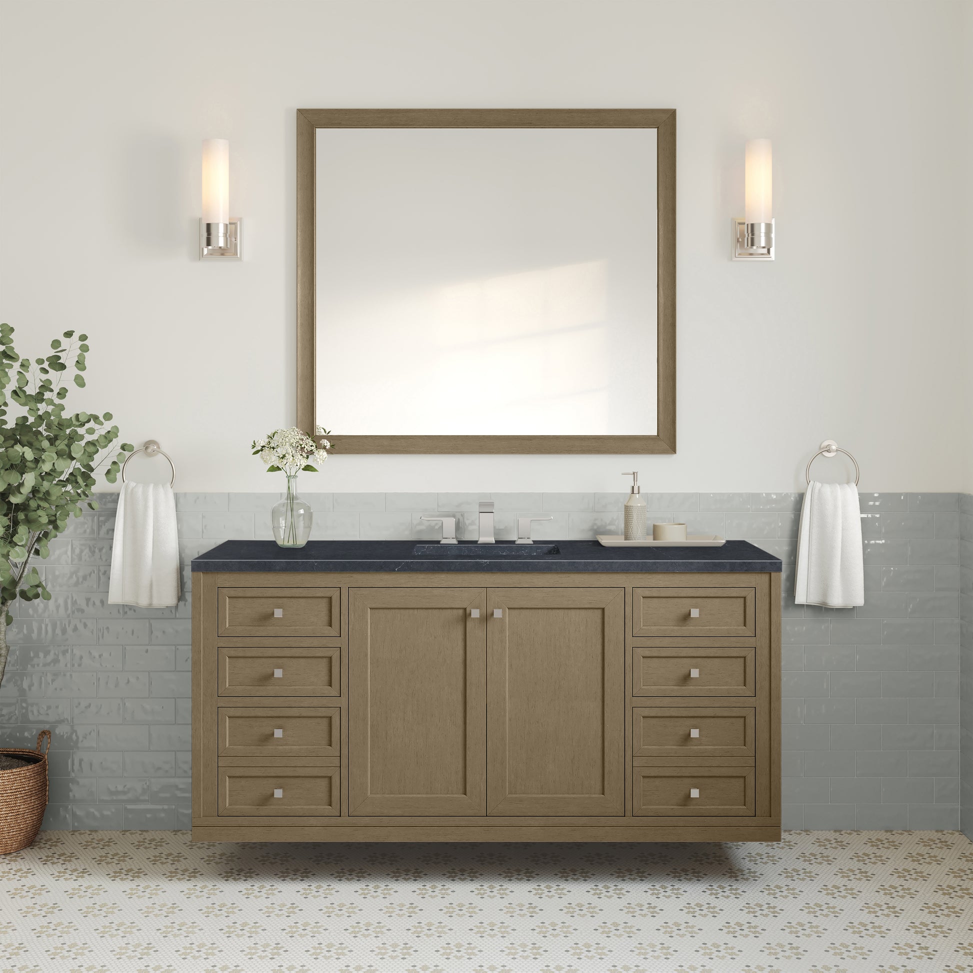 James Martin Vanities Chicago 60" Walnut Whisper Single Vanity With 3cm Charcoal Soapstone Silestone Top