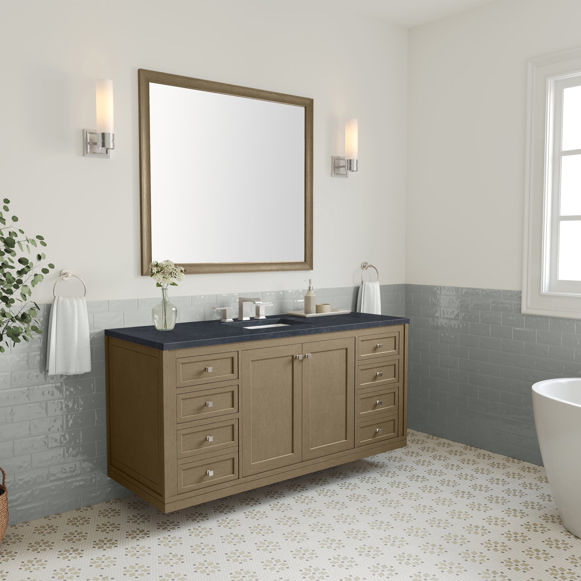 James Martin Vanities Chicago 60" Walnut Whisper Single Vanity With 3cm Charcoal Soapstone Silestone Top