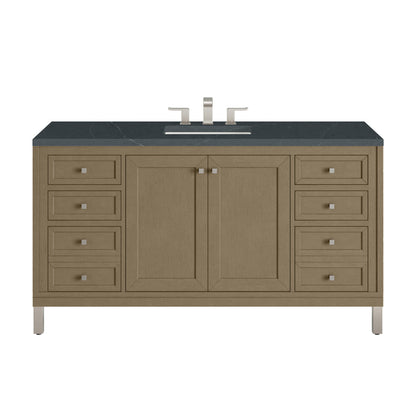 James Martin Vanities Chicago 60" Walnut Whisper Single Vanity With 3cm Charcoal Soapstone Silestone Top