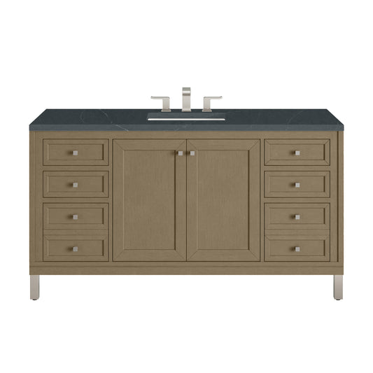 James Martin Vanities Chicago 60" Walnut Whisper Single Vanity With 3cm Charcoal Soapstone Silestone Top