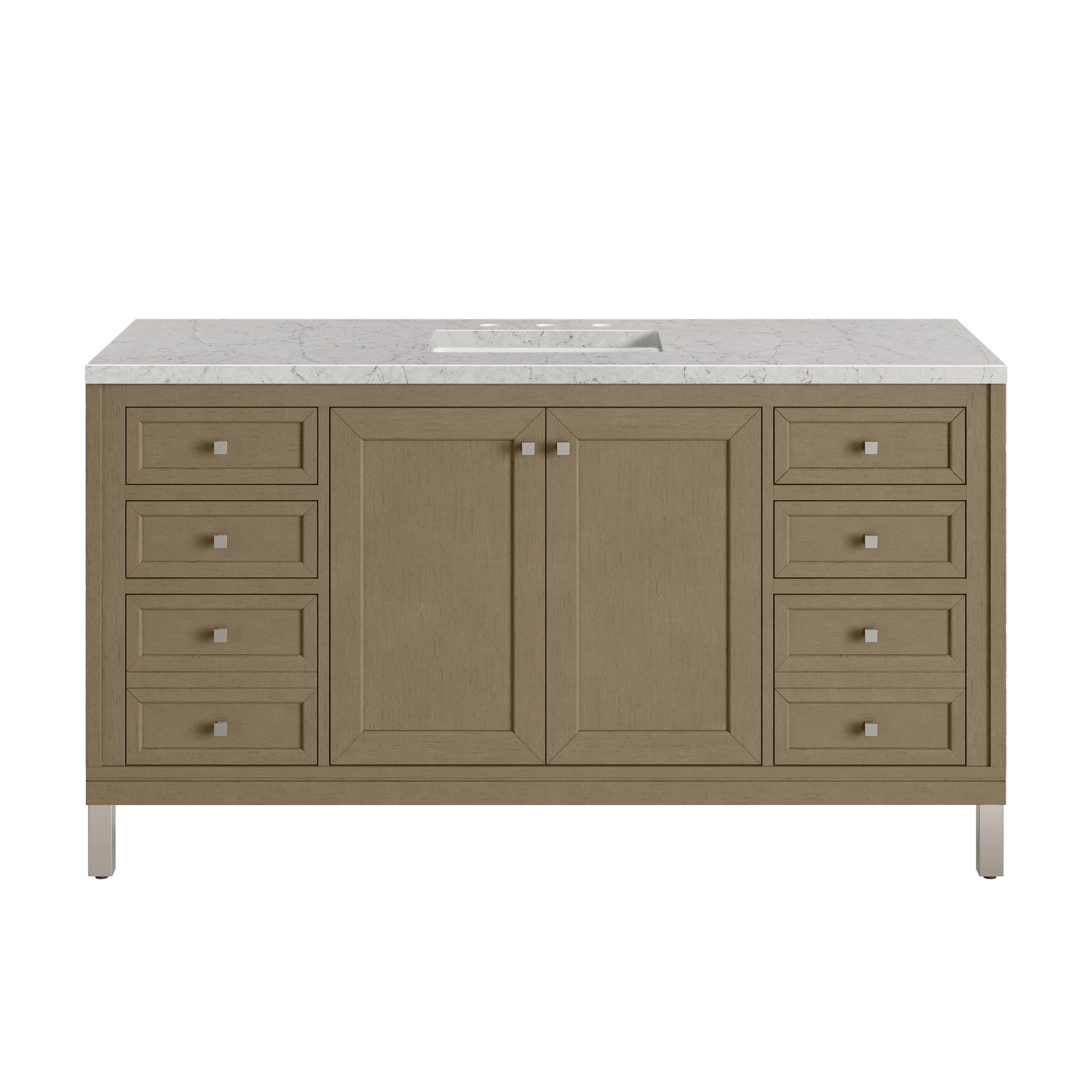 James Martin Vanities Chicago 60" Walnut Whisper Single Vanity With 3cm Eternal Jasmine Pearl Silestone Top