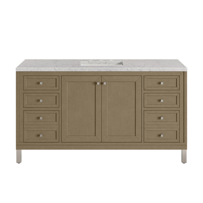 James Martin Vanities Chicago 60" Walnut Whisper Single Vanity With 3cm Eternal Jasmine Pearl Silestone Top