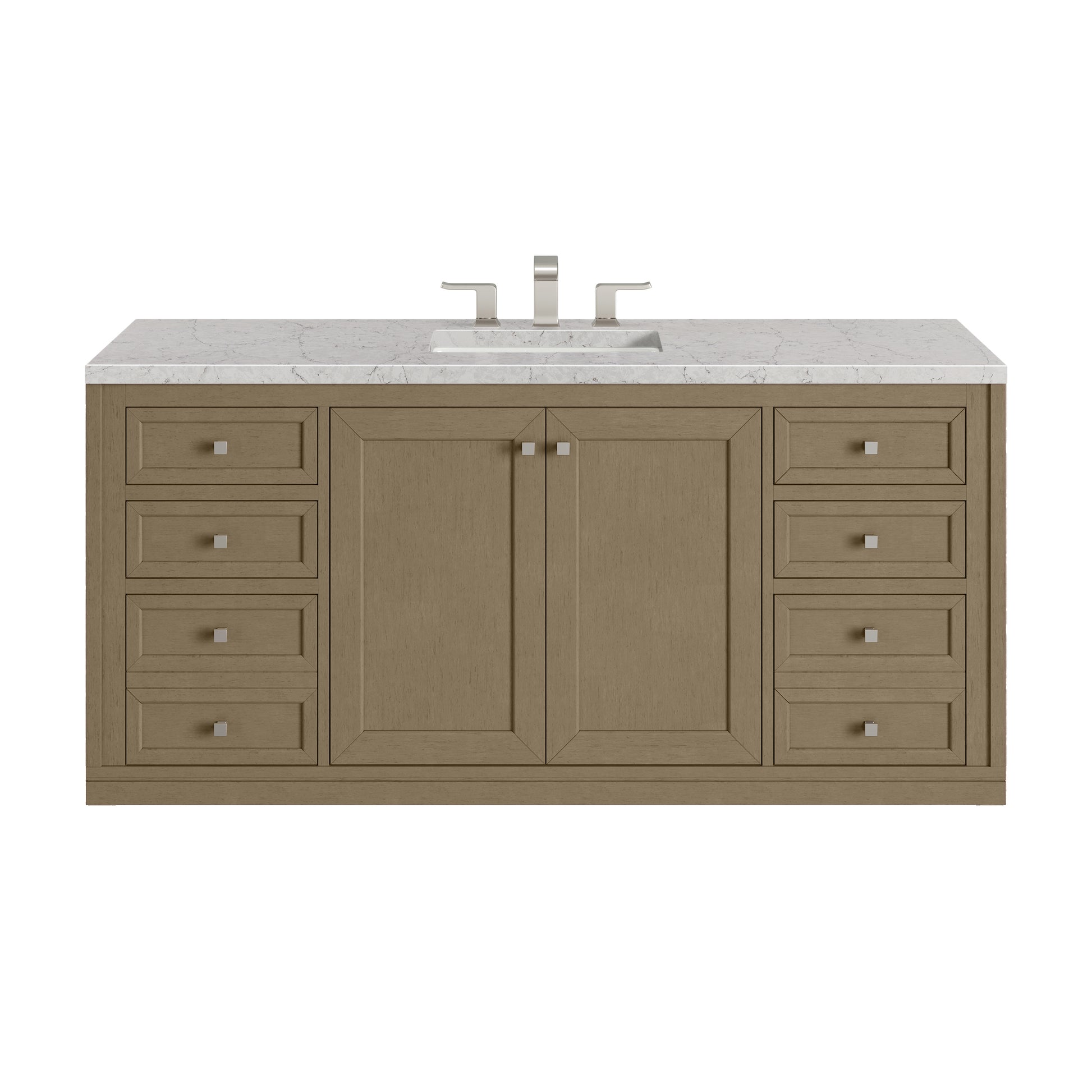 James Martin Vanities Chicago 60" Walnut Whisper Single Vanity With 3cm Eternal Jasmine Pearl Silestone Top