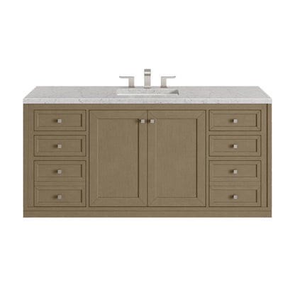 James Martin Vanities Chicago 60" Walnut Whisper Single Vanity With 3cm Eternal Jasmine Pearl Silestone Top