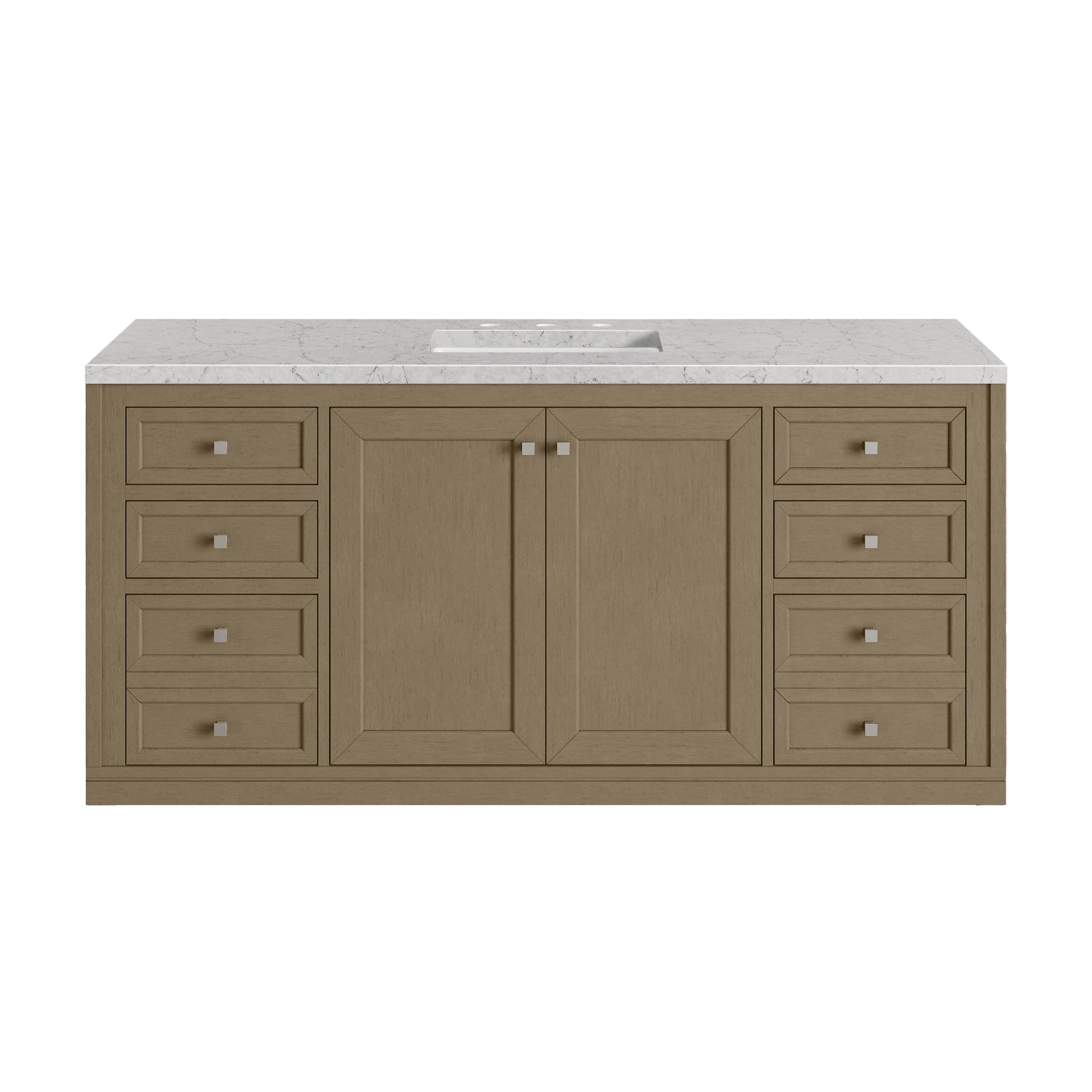 James Martin Vanities Chicago 60" Walnut Whisper Single Vanity With 3cm Eternal Jasmine Pearl Silestone Top